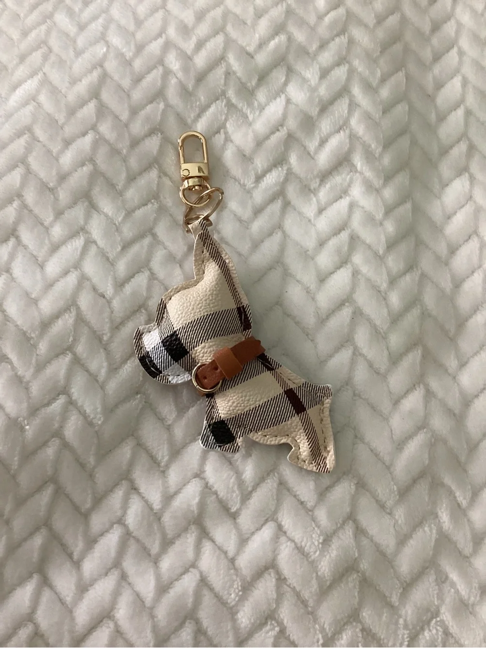 Plaid Scottie Dog Keychain or purse charm with Gold Hardware